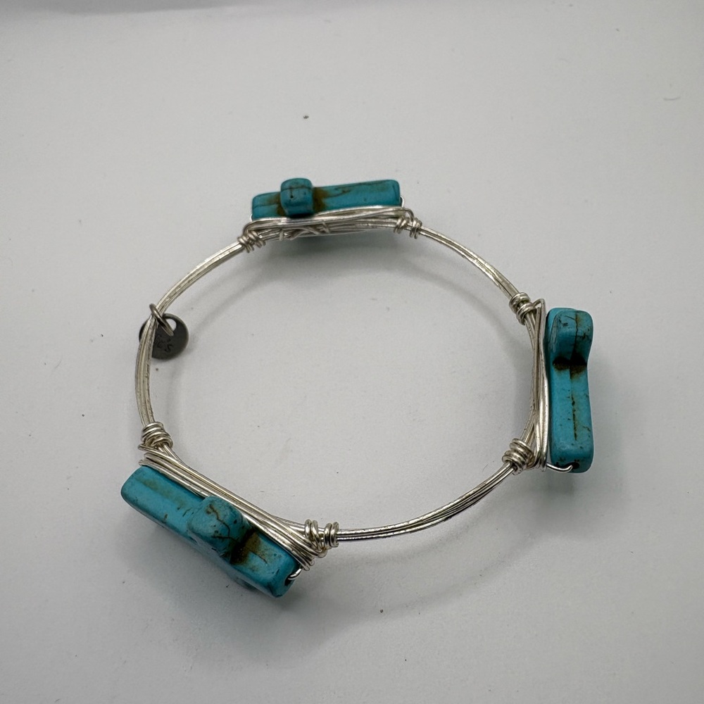 Turquoise Cross Wire Wrapped Bangle Bracelet Elli… - image 7